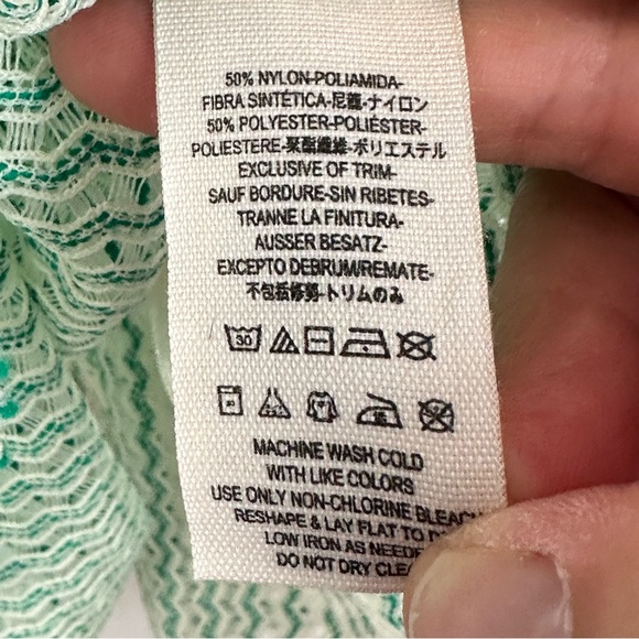 Free People Semi Sheer Crochet Turquoise Ivory Cut Out Peplum Boho Top M - Picture 12 of 13